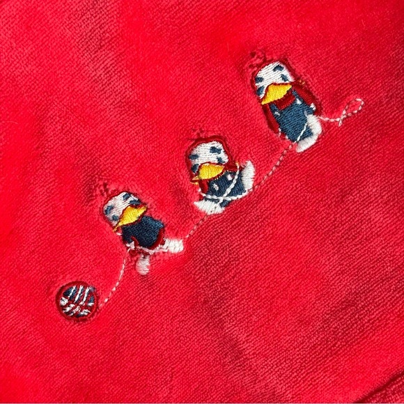 🐣 24M Red Velour Chunky Sweater Embroidered Ducks Collar Pocket Long Sleeve - Picture 5 of 13